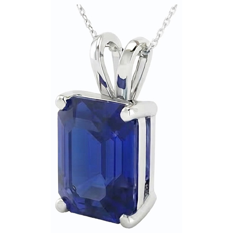 Asscher Pendentif Solitaire Saphir Bleu Or Femme Bijoux 5 quilates