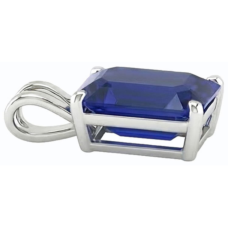 Asscher Pendentif Solitaire Saphir Bleu Or Femme Bijoux 5 quilates