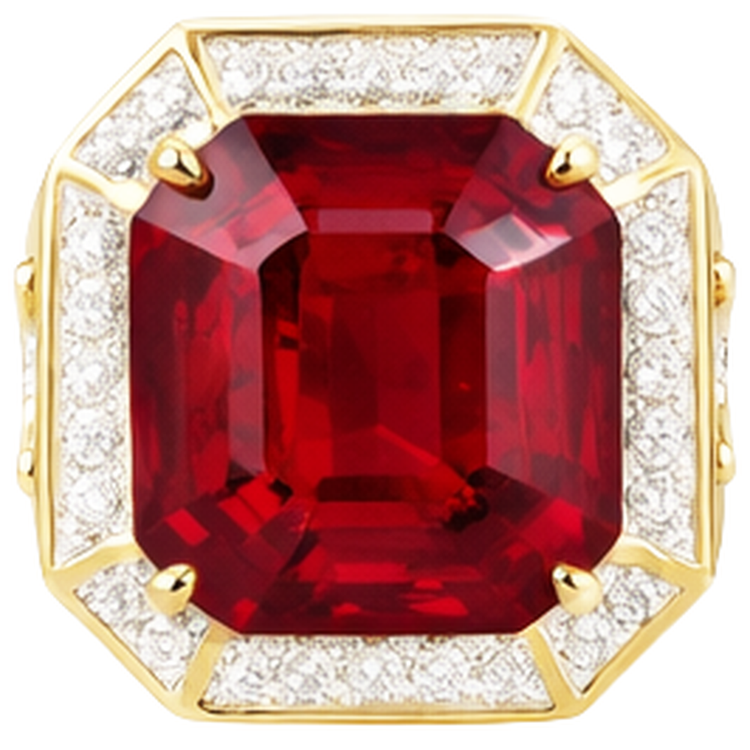 Asscher Rouge Bague Rubis Homme Avec Diamant Naturels Extraits des Mines ( et non cultivés en laboratoire ) 11 Carats Or Jaune 14K