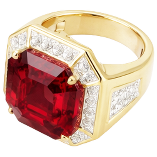 Asscher Rouge Bague Rubis Homme Avec Diamant Naturels Extraits des Mines ( et non cultivés en laboratoire ) 11 Carats Or Jaune 14K