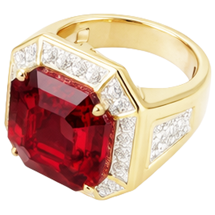 Asscher Rouge Bague Rubis Homme Avec Diamant Naturels Extraits des Mines ( et non cultivés en laboratoire ) 11 Carats Or Jaune 14K