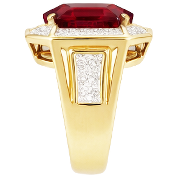 Asscher Rouge Bague Rubis Homme Avec Diamant Naturels Extraits des Mines ( et non cultivés en laboratoire ) 11 Carats Or Jaune 14K