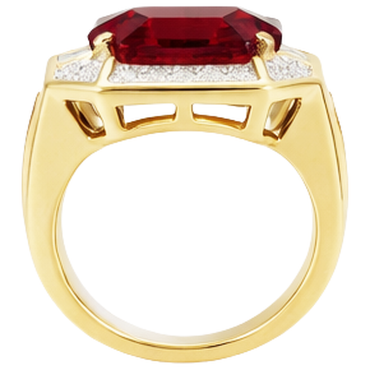 Asscher Rouge Bague Rubis Homme Avec Diamant Naturels Extraits des Mines ( et non cultivés en laboratoire ) 11 Carats Or Jaune 14K
