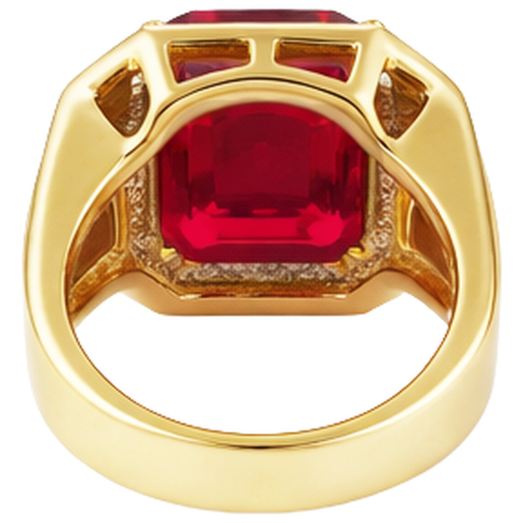 Asscher Rouge Bague Rubis Homme Avec Diamant Naturels Extraits des Mines ( et non cultivés en laboratoire ) 11 Carats Or Jaune 14K