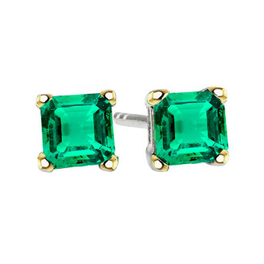 Émeraude Colombienne Taille Asscher Gemstone Earring en Or 14K Bicolore – vue principale