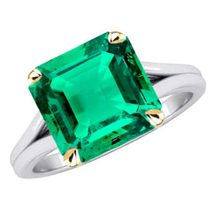 Émeraude Fine Bague avec Gemme – Tige Fendue 5 carats Or Deux