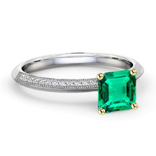 Asscher Emeraude Verte Bague Diamant Milgrain Design