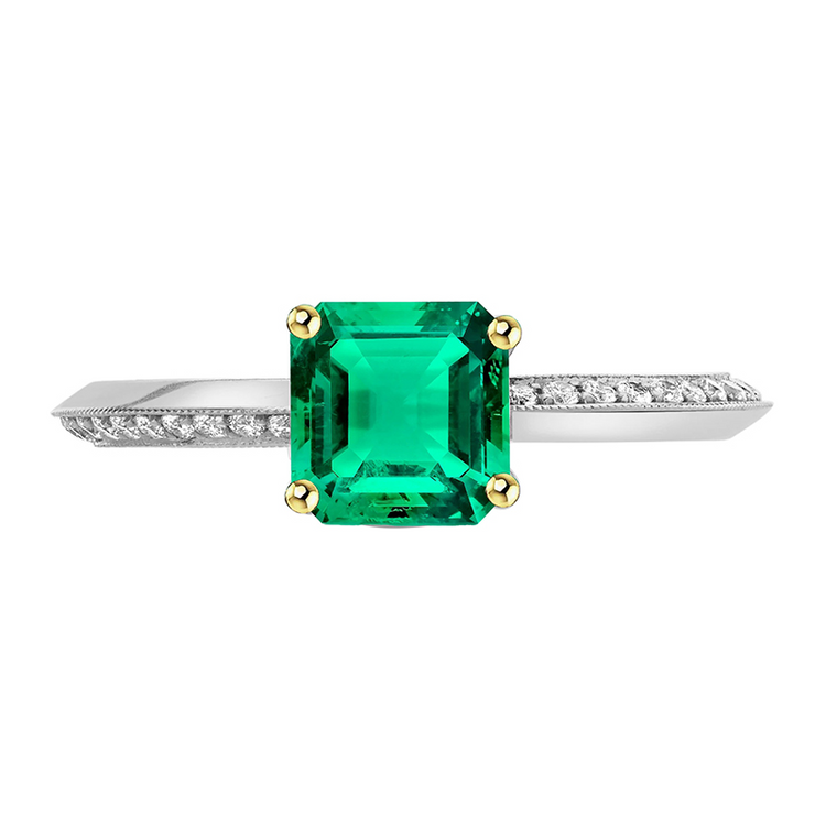 Asscher Emeraude Verte Bague Diamant Milgrain Design