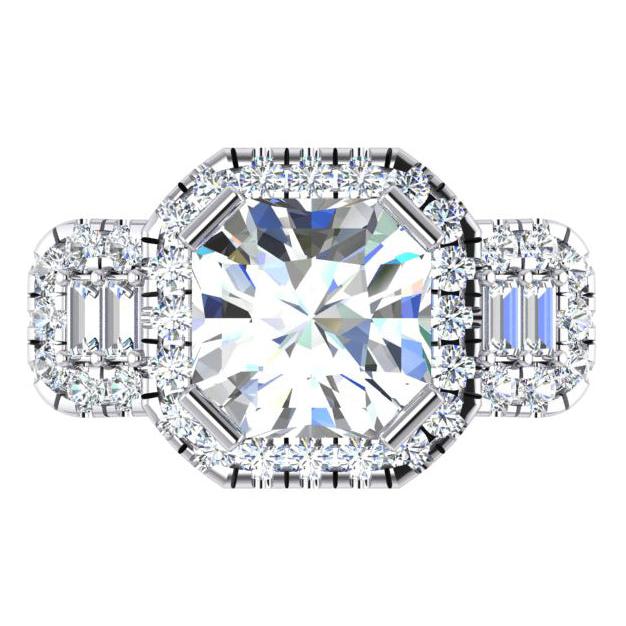 Asscher Taille Avec Accents Bague Vrai Diamant