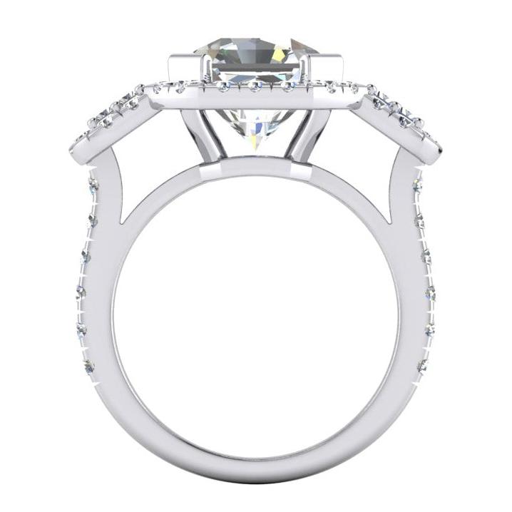 Asscher Taille Avec Accents Bague Vrai Diamant