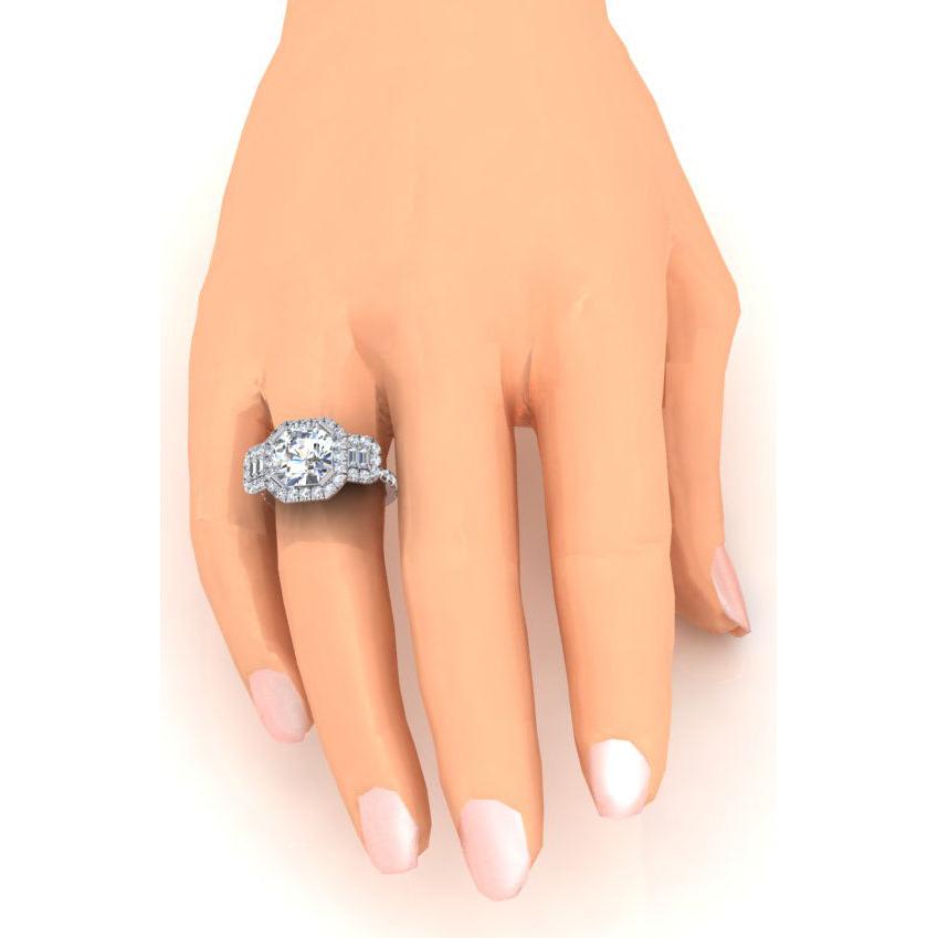 Asscher Taille Avec Accents Bague Vrai Diamant