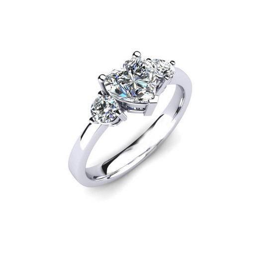 Authentique Coeur & Rond 2.40 Carat Bague de Fiançailles 3 Pierres Or Blanc 14K