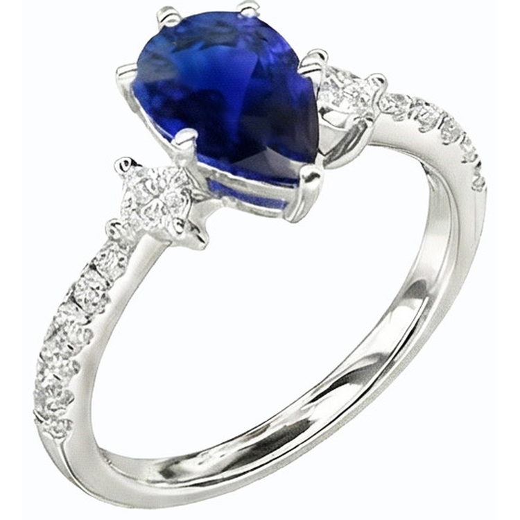 BAGUE Trois Pierres Poire Saphir De Ceylan Avec Des Accents De Diamants 3 Carats