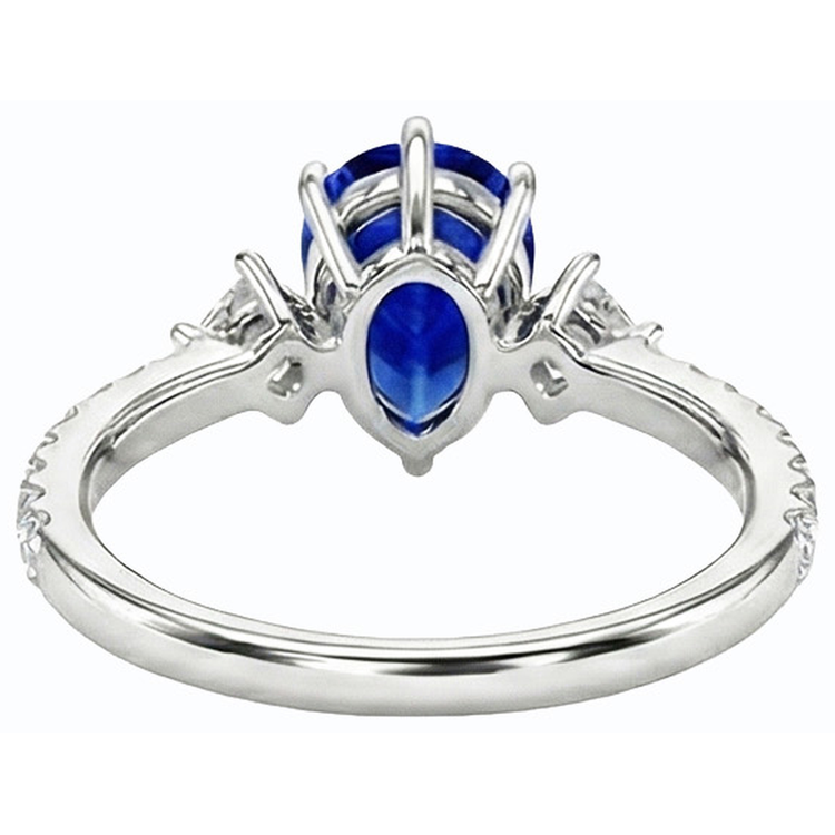 BAGUE Trois Pierres Poire Saphir De Ceylan Avec Des Accents De Diamants 3 Carats