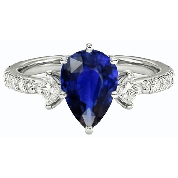 BAGUE Trois Pierres Poire Saphir De Ceylan Avec Des Accents De Diamants 3 Carats