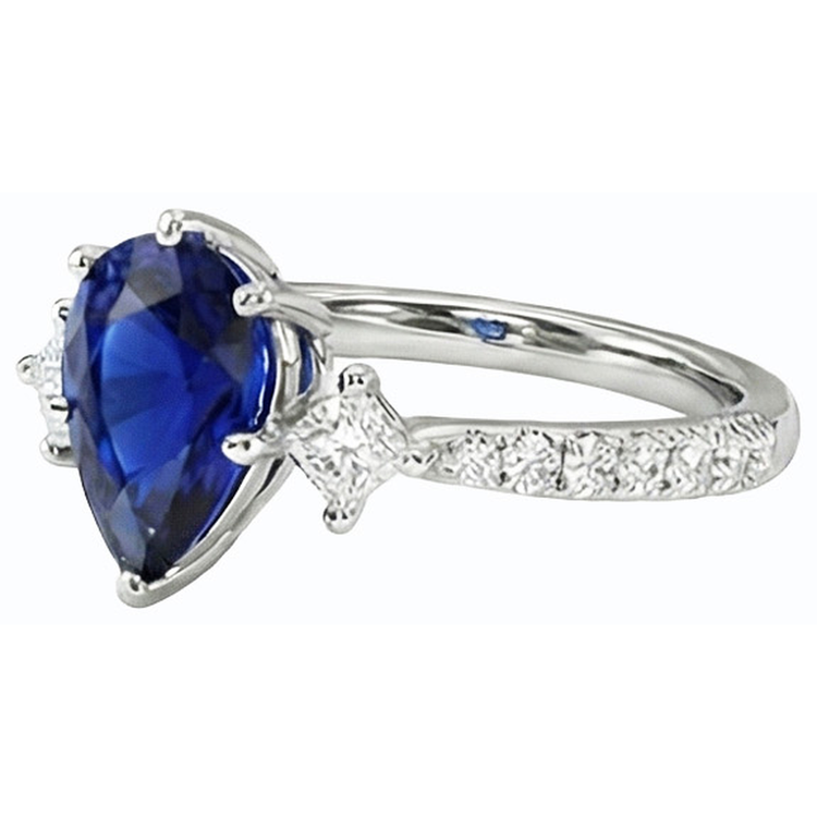 BAGUE Trois Pierres Poire Saphir De Ceylan Avec Des Accents De Diamants 3 Carats