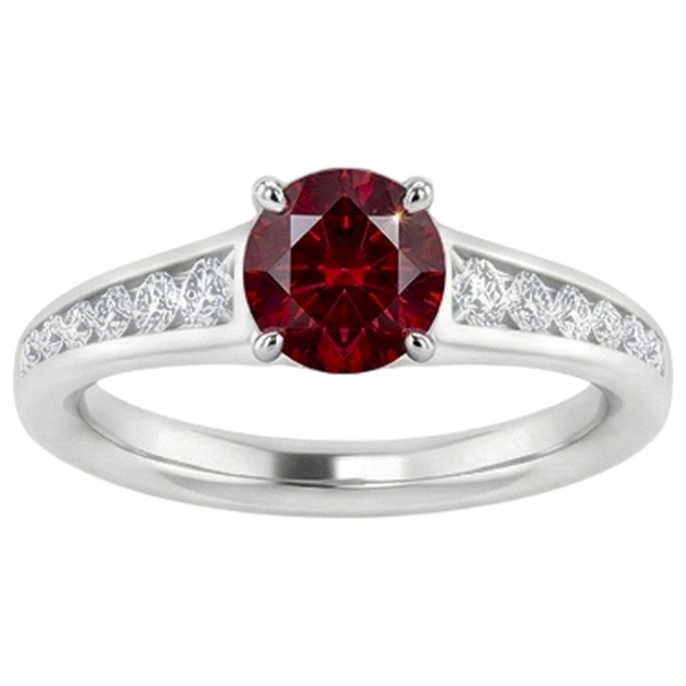 Bague 1.10 Carats Birmanie Rubis Diamant Naturels Extraits des Mines ( et non cultivés en laboratoire ) Accentué Or Blanc 14K Bijoux