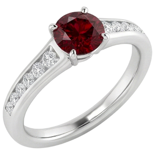 Bague 1.10 Carats Birmanie Rubis Diamant Naturels Extraits des Mines ( et non cultivés en laboratoire ) Accentué Or Blanc 14K Bijoux