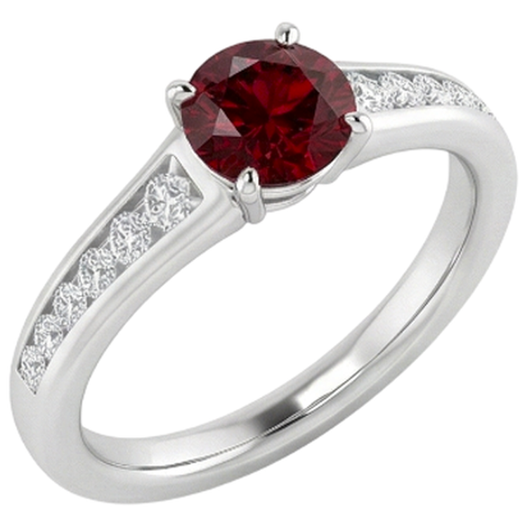 Bague 1.10 Carats Birmanie Rubis Diamant Naturels Extraits des Mines ( et non cultivés en laboratoire ) Accentué Or Blanc 14K Bijoux