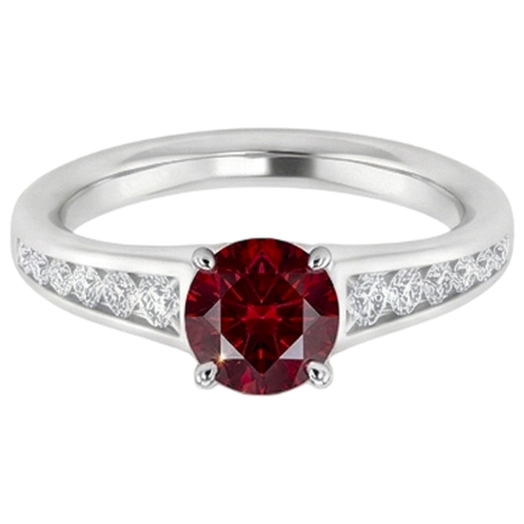 Bague 1.10 Carats Birmanie Rubis Diamant Naturels Extraits des Mines ( et non cultivés en laboratoire ) Accentué Or Blanc 14K Bijoux