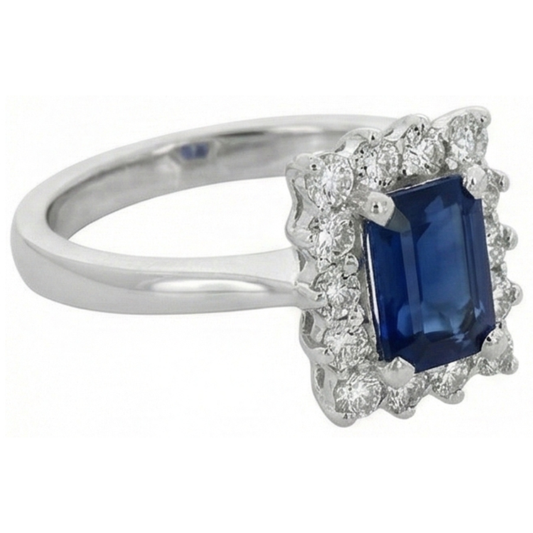Bague 2 Carats Emeraude Ceylan Saphir Et Diamants Naturels Extraits des Mines ( et non cultivés en laboratoire ) Or Blanc 14K