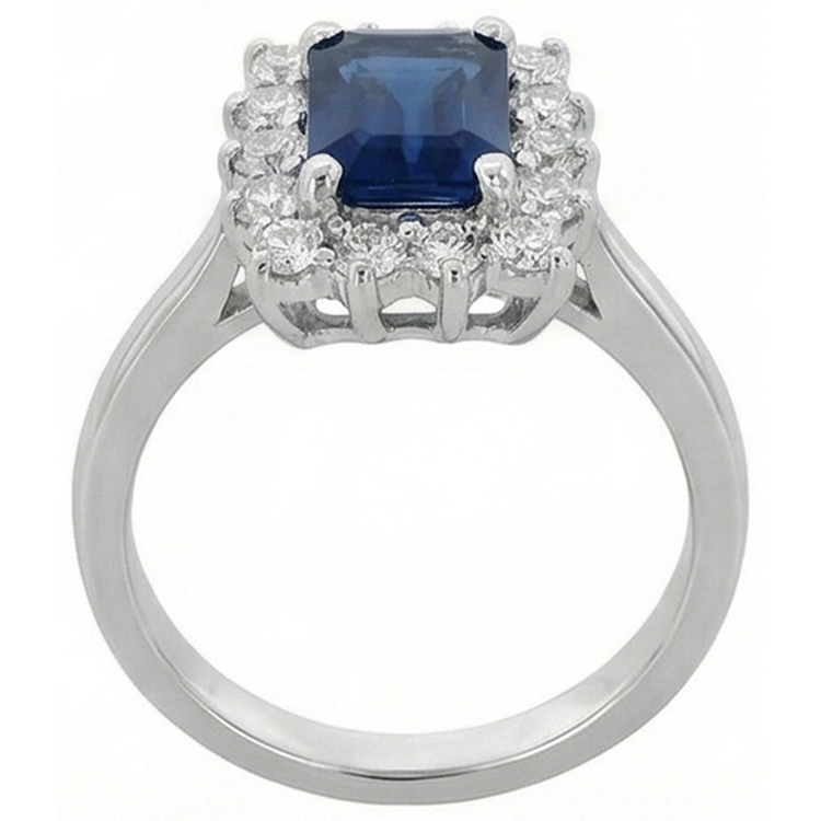 Bague 2 Carats Emeraude Ceylan Saphir Et Diamants Naturels Extraits des Mines ( et non cultivés en laboratoire ) Or Blanc 14K