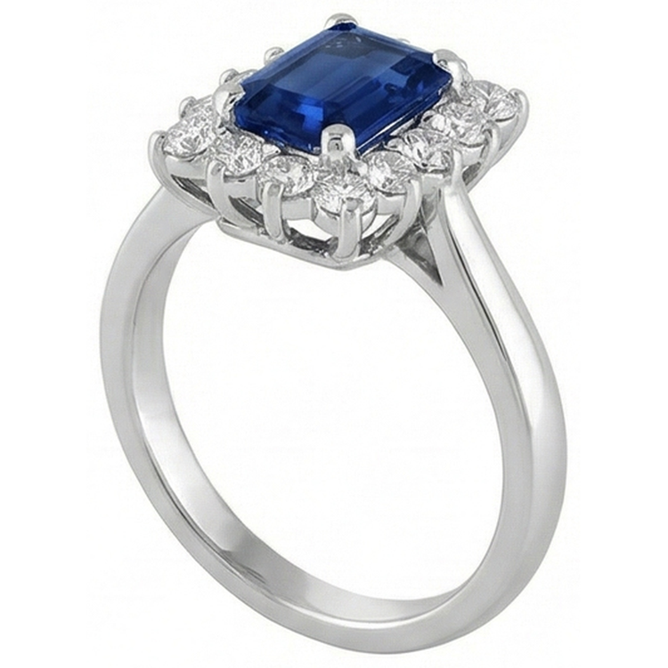 Bague 2 Carats Emeraude Ceylan Saphir Et Diamants Naturels Extraits des Mines ( et non cultivés en laboratoire ) Or Blanc 14K