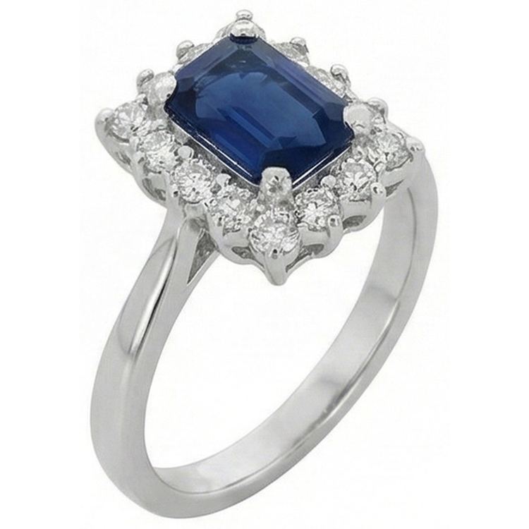 Bague 2 Carats Emeraude Ceylan Saphir Et Diamants Naturels Extraits des Mines ( et non cultivés en laboratoire ) Or Blanc 14K