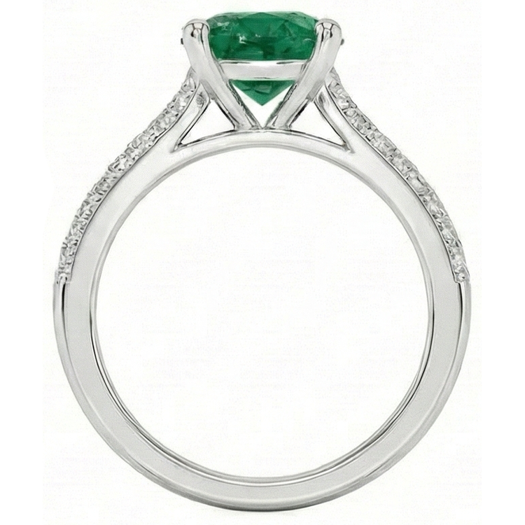 Bague 3 Carats Pierres Précieuses Rondes Émeraude Vert & Diamants Naturels Extraits des Mines ( et non cultivés en laboratoire ) Or Blanc