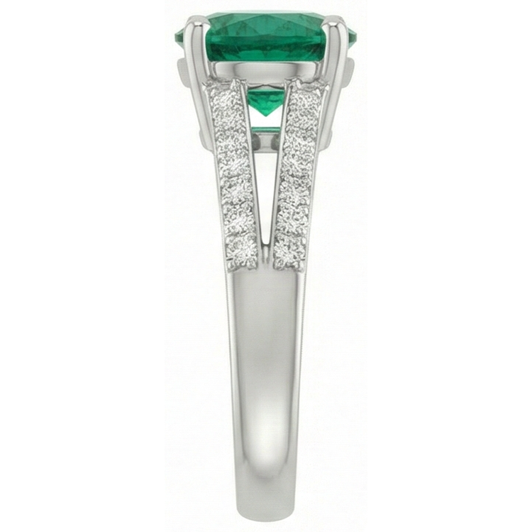 Bague 3 Carats Pierres Précieuses Rondes Émeraude Vert & Diamants Naturels Extraits des Mines ( et non cultivés en laboratoire ) Or Blanc