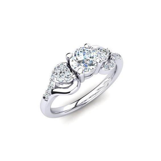 Bague 3 Carats Réel Diamant Rond Et Coeur Avec Accents Neuf