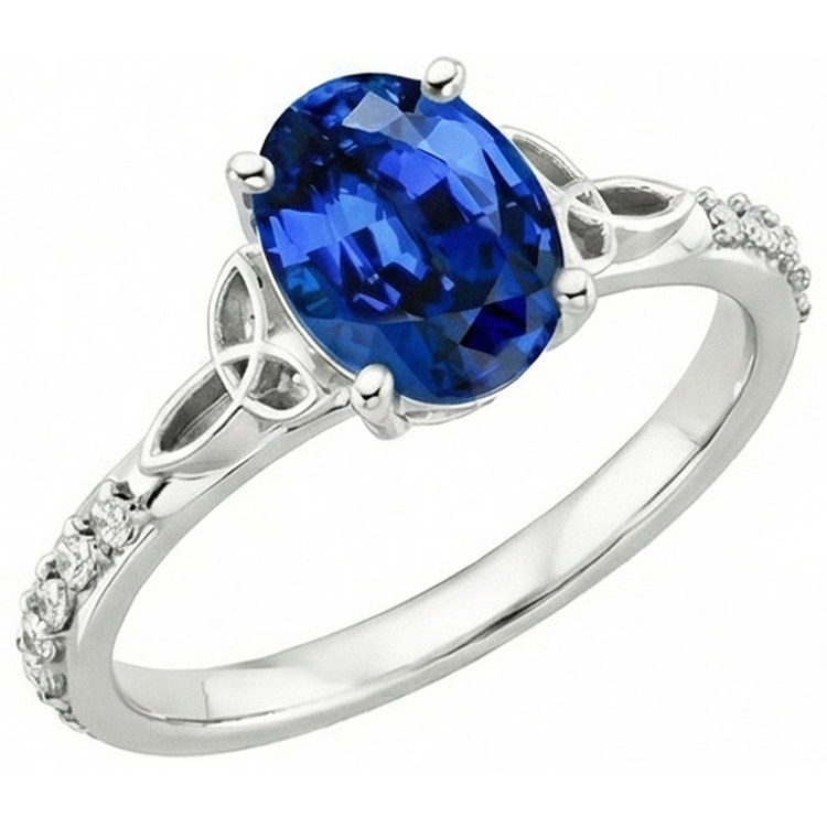 Bague 3 Carats Saphir Ceylan Et Diamants Naturels Extraits des Mines ( et non cultivés en laboratoire ) Or Blanc 14K