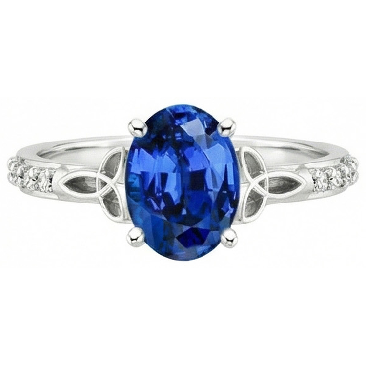 Bague 3 Carats Saphir Ceylan Et Diamants Naturels Extraits des Mines ( et non cultivés en laboratoire ) Or Blanc 14K