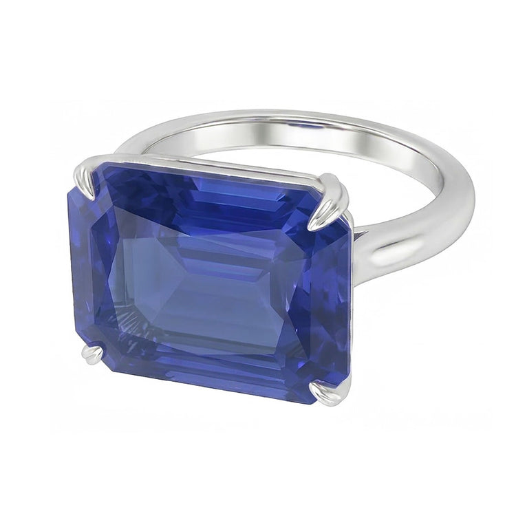 Bague 3 Carats émeraude Solitaire Sri Lanka Saphir Bijoux Or Blanc