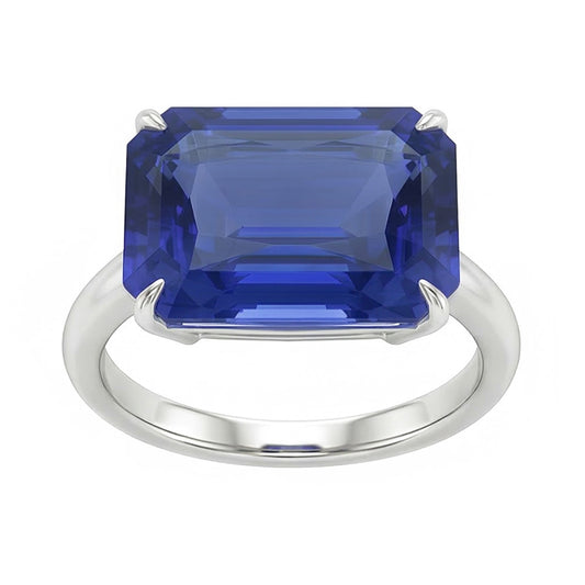 Bague 3 Carats émeraude Solitaire Sri Lanka Saphir Bijoux Or Blanc