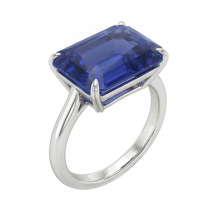 Bague 3 Carats émeraude Solitaire Sri Lanka Saphir Bijoux Or Blanc
