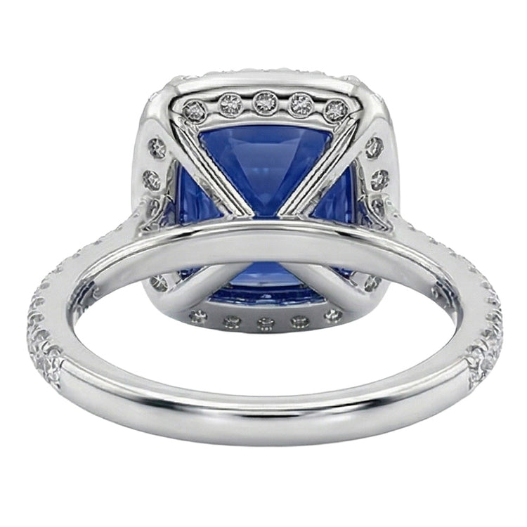 Bague 3 Ct Coussin Sri Lanka Saphir Bleu Et Halo Diamant Naturels Extraits des Mines ( et non cultivés en laboratoire )