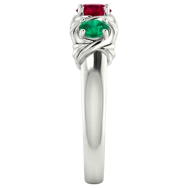 Bague 3 Pierres 0.60 Carats Style Antique Rubis Emeraude