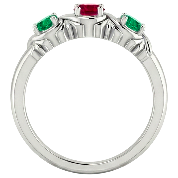 Bague 3 Pierres 0.60 Carats Style Antique Rubis Emeraude