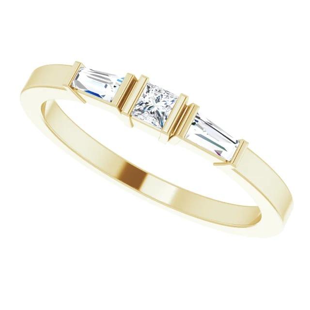 Bague 3 Pierres 1.10 Carats Princesse & Réel Diamants Baguette Or Jaune 14K