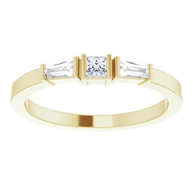 Bague 3 Pierres 1.10 Carats Princesse & Réel Diamants Baguette Or Jaune 14K