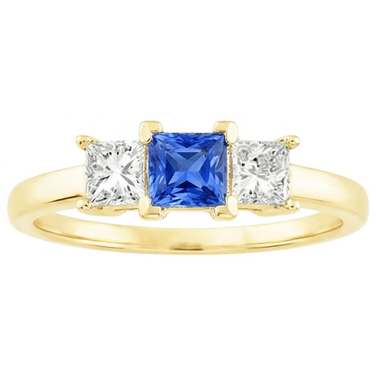 Bague 3 Pierres Anniversaire Diamant Naturels Extraits des Mines ( et non cultivés en laboratoire ) Pierres Précieuses 2 Carats Or Jaune 14K