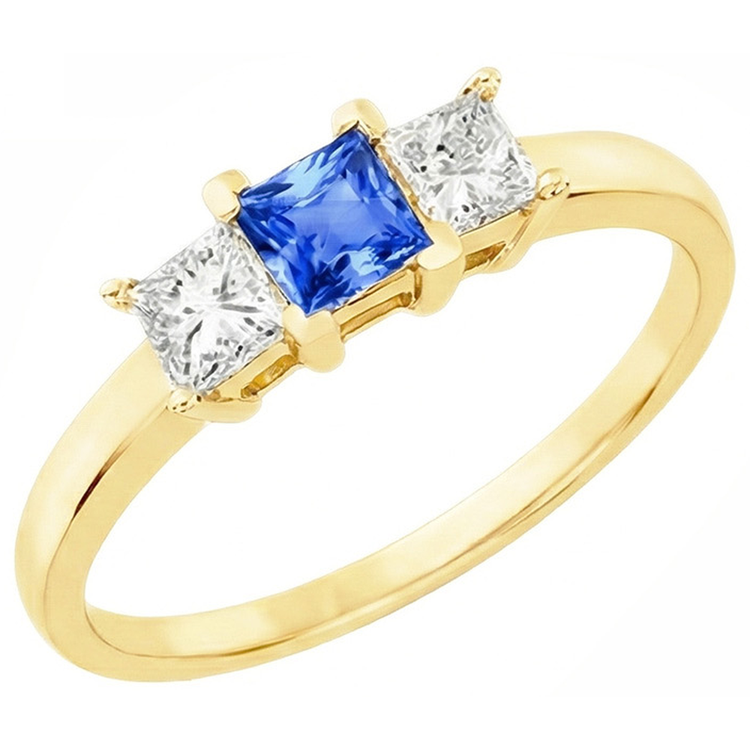 Bague 3 Pierres Anniversaire Diamant Naturels Extraits des Mines ( et non cultivés en laboratoire ) Pierres Précieuses 2 Carats Or Jaune 14K