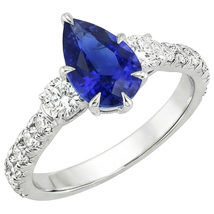 naturel pear diamant 3.50carats bague détail rapproché