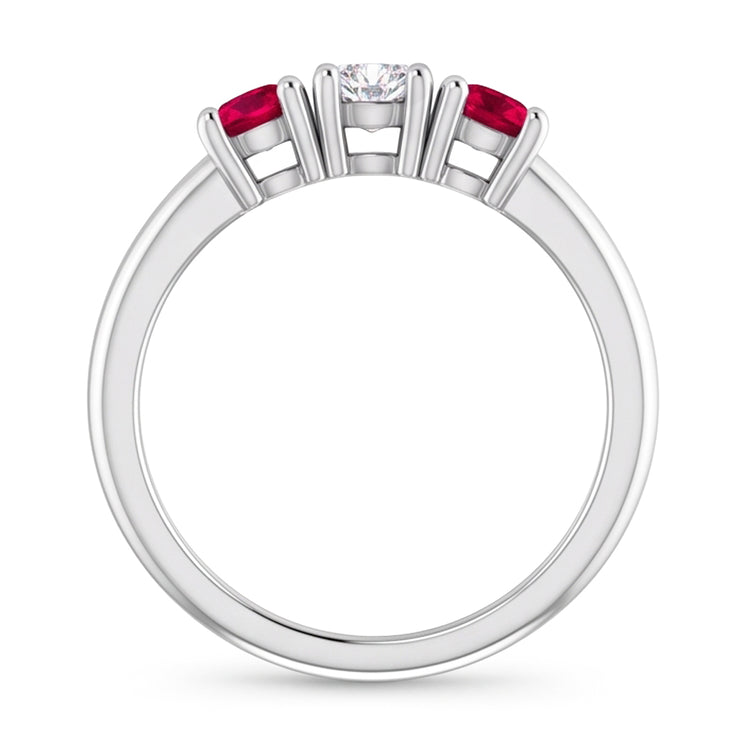Bague 3 Pierres Diamant Naturels Extraits des Mines ( et non cultivés en laboratoire ) Rond Rubis 0.60 Carats Or Blanc 14K