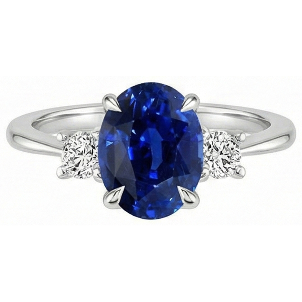 naturel round saphir 3.50carats bague vue de profil