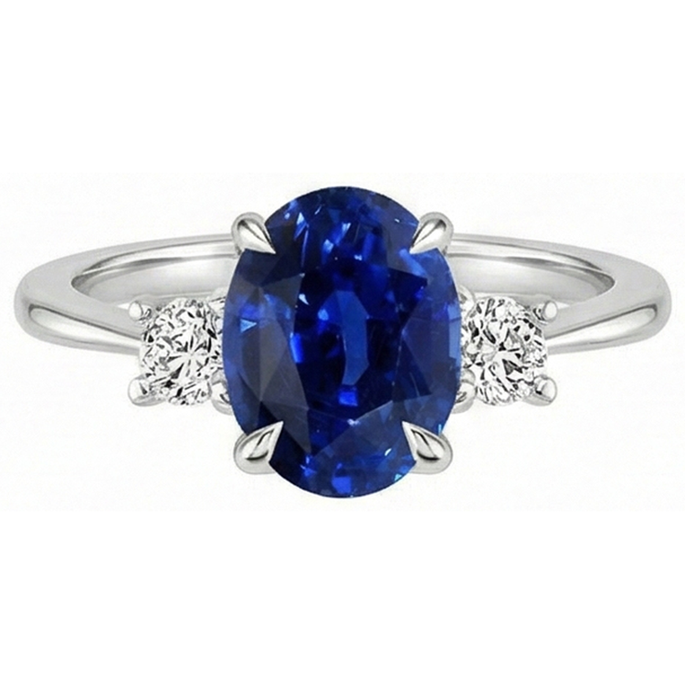 naturel round saphir 3.50carats bague vue de profil