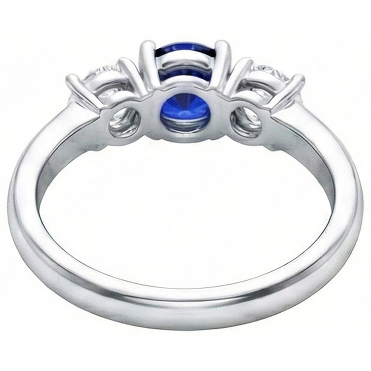Bague 3 Pierres Diamant Naturels Extraits des Mines ( et non cultivés en laboratoire ) Saphir Bleu Ceylan Or Blanc 14K 3.5 Carats