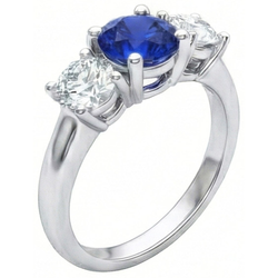 Bague 3 Pierres Diamant Naturels Extraits des Mines ( et non cultivés en laboratoire ) Saphir Bleu Ceylan Or Blanc 14K 3.5 Carats