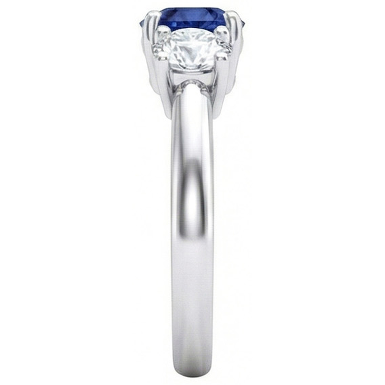 Bague 3 Pierres Diamant Naturels Extraits des Mines ( et non cultivés en laboratoire ) Saphir Bleu Ceylan Or Blanc 14K 3.5 Carats